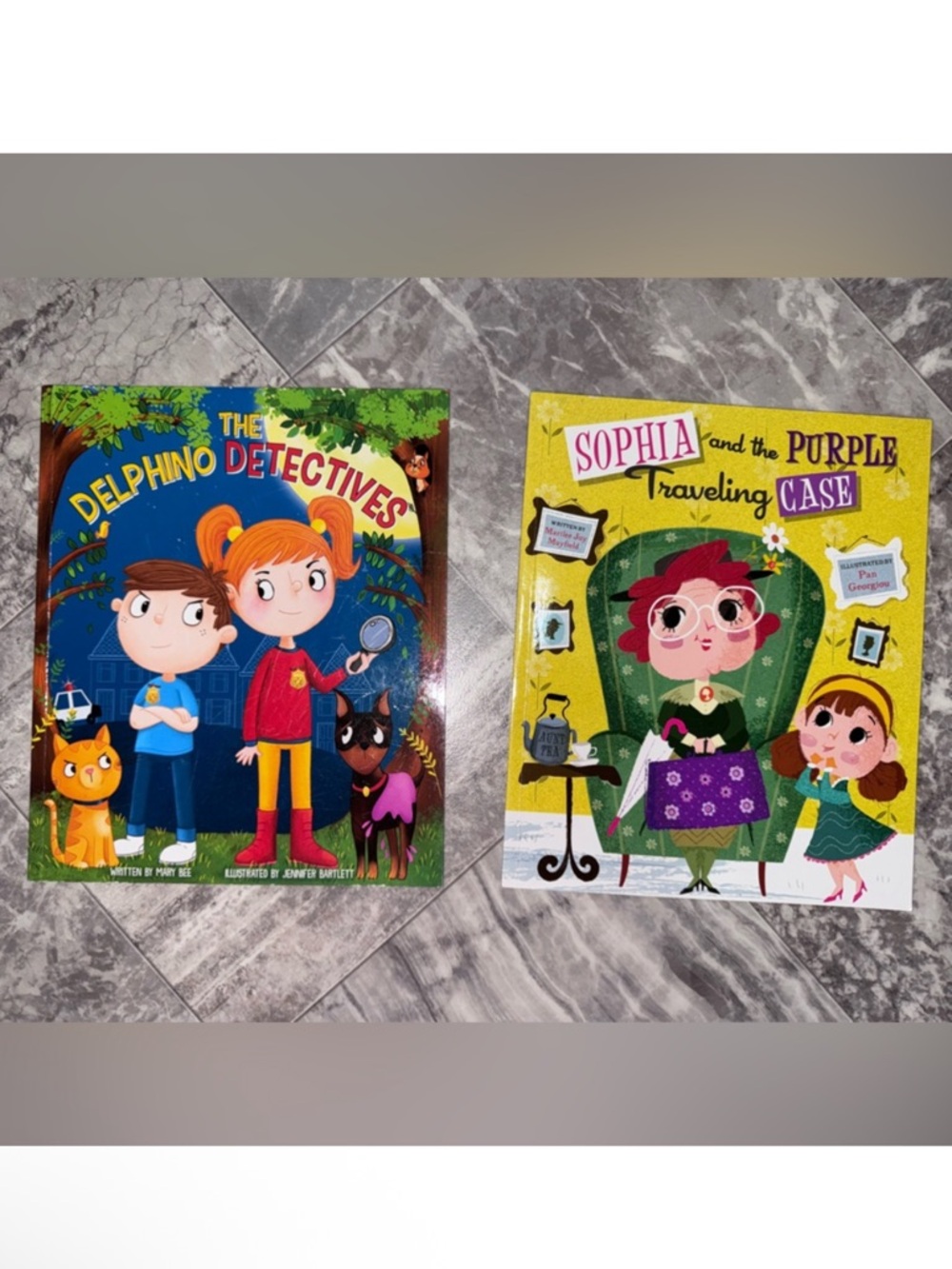 Kids Picture Books Lot of 2 Delphino Detectives Sophia Purple Traveling Case
